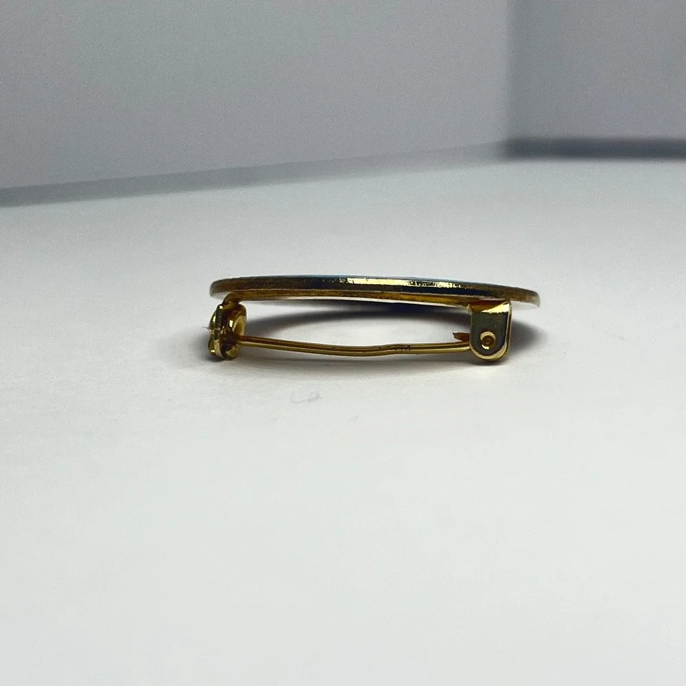 Vintage Guilloché‎ Blue Pink Rose Circle Pin Midcentury Grandma Love Gratitude